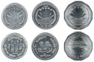 bangladesh currency 1, 2, 5 metal coin